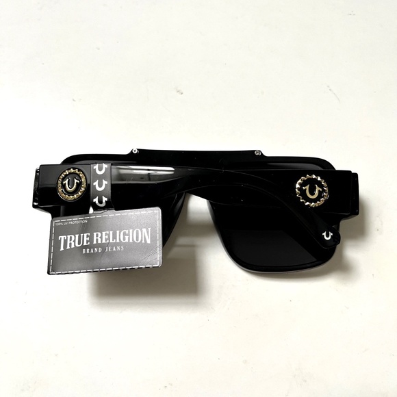 New TRUE RELIGION High Bridge Aviator Sunglasses Oversized Black Gold Trim main image 5